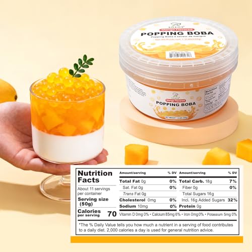 Image of Soeos Mango Popping Boba Pearls, 550g(1.2 lbs)