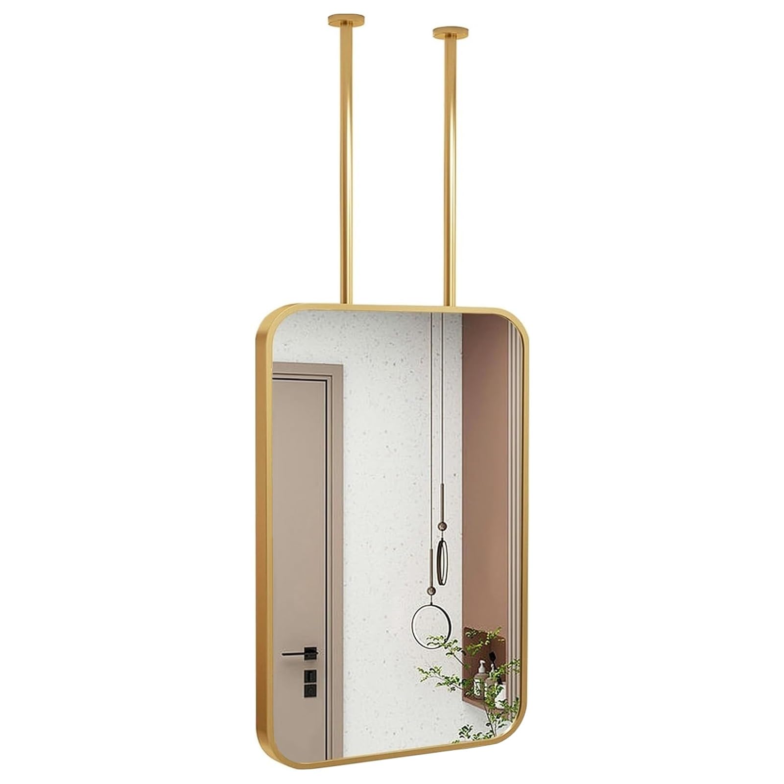 BKSXSOP Wall Mount Ceiling Hanging Mirror, Rectangular Bathroom Gold Vanity Vertical HD Mirror for Bedroom Decor - Boom can be customizable (Size : 50x60cm)