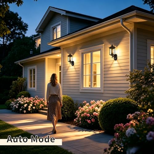 Image of JYZ 16 inch Motion Sensor cOutdoor Wall Light Fixtures, Anti-Rust Aluminum Wall Sconce with Seeded Glass, E26 Socket Waterproof Exterior Lighting, Matte Black Wall Lantern for Porch, Garage, Yard