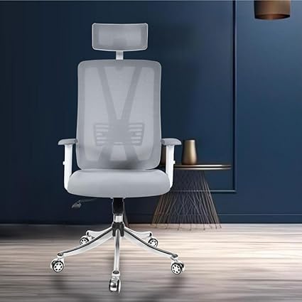 Kings Furnishing | Endura high Back | Discover The Art of Comfortable Sitting with Ergonomic revolving Chair | Perfect for Homes, Offices, workstations and Gaming | 5 Years Warranty (White & Grey)