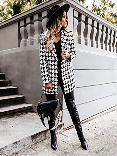 utcoco Womens 2025 Fashion Tweed Blazers Business Casual Double Breasted Open Front Plaid Blazer Jackets3