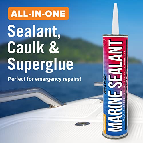 Image of Marine Sealant and Adhesive, Waterproof Marine Grade Caulk, High Temp | Water Sealant for Boat, Auto, RV, Without Silicone, 1 Tube, Clear, 10 oz