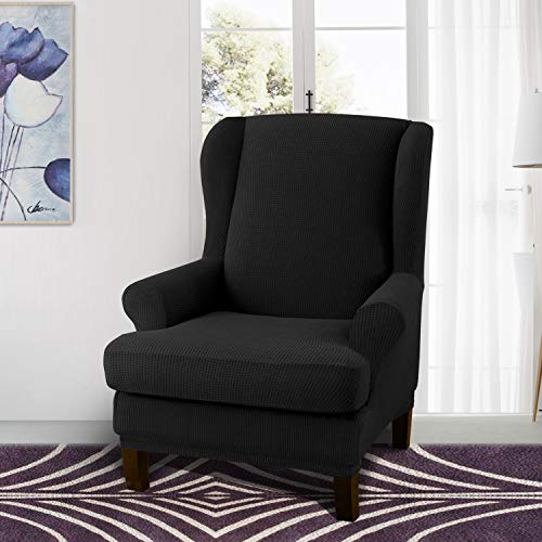 Granbest Premium Water Repellent Wingback Chair Cover 2-Piece High Stretch Jacquard Fabric Wing Back Chair Slipcovers (Wing Chair Cover, Black) #TOP1