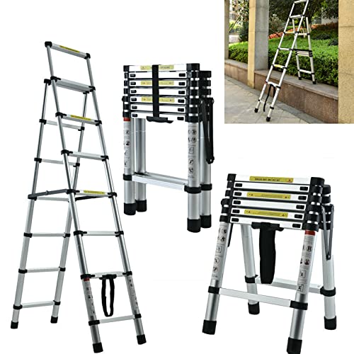 Escalera telescópica de Aluminio de 2m - 2,3m, Escalera telescópica de 6 + 7 peldaños, Escalera Multiusos, Escalera Extensible Ligera, Escalera doméstica, Escalera desván, 150kg de Capacidad de Carga Cover