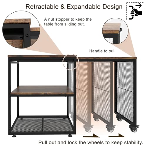 Image of Natwind 24''x20'' Large Printer Stand,Extendable Home Craft Table,Retro