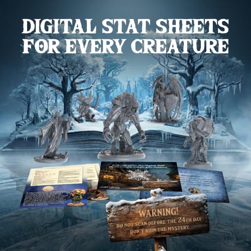Image of DND Miniatures Advent Calendar, 33 Unpainted Monster & Mimic Minis | Includes dungeon terrain & mystery NPC figurines, 28mm, PVC, ready for hobbyists & ttrpg players