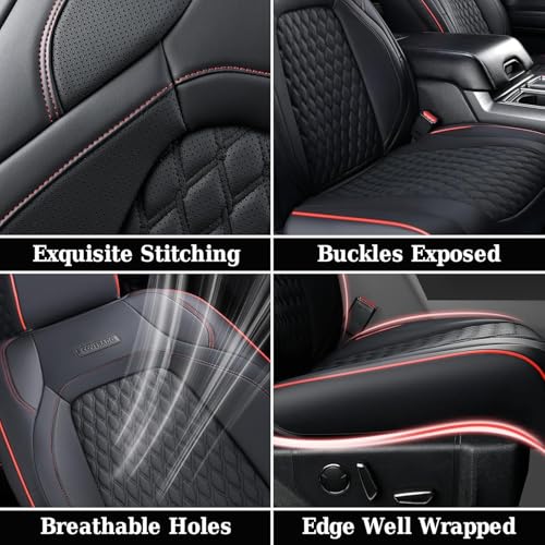 Image of Coverado Wrangler JK Seat Covers, Custom Fit for Pickup Truck Jeep Wrangler Seat Covers 2 /4 Door, Waterproof Leather Car Seat Covers Cushions for Jeep Wrangler Accessories 2007-2012(Red Line)