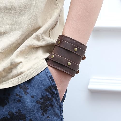 HZMAN Leather Wrist Wallet Cuff Bracelet for Men Hidden Pocket for Cash Invoice Multifunction Handmade Adjustable Brown Bracelet3