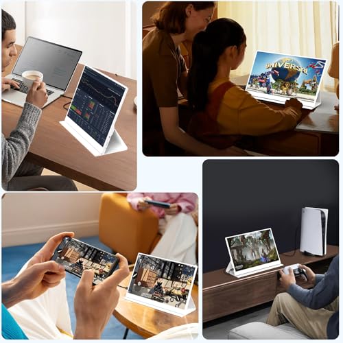 Image of QAF Portable Monitor for Laptop, 15.6 Inch FHD 1080P USB-C HDMI 100% sRGB HDR IPS Display, Ultra-Thin Travel Second Screen Compatible with Laptop Mac PC Phone PS5 Xbox Switch, Built-in Speakers, White