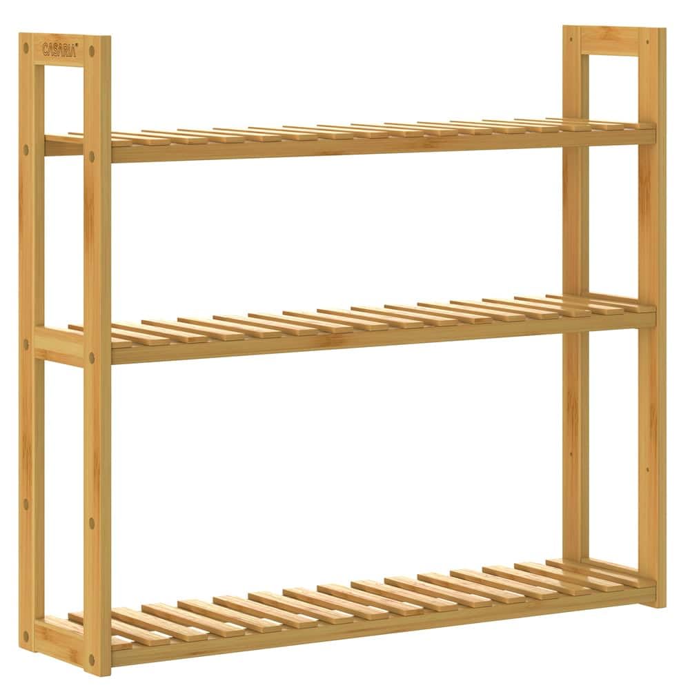 Casaria Wandregal aus Bambus – Hängeregal, 3 Ablagen, 60 x 54 cm, Belastbarkeit 30 kg