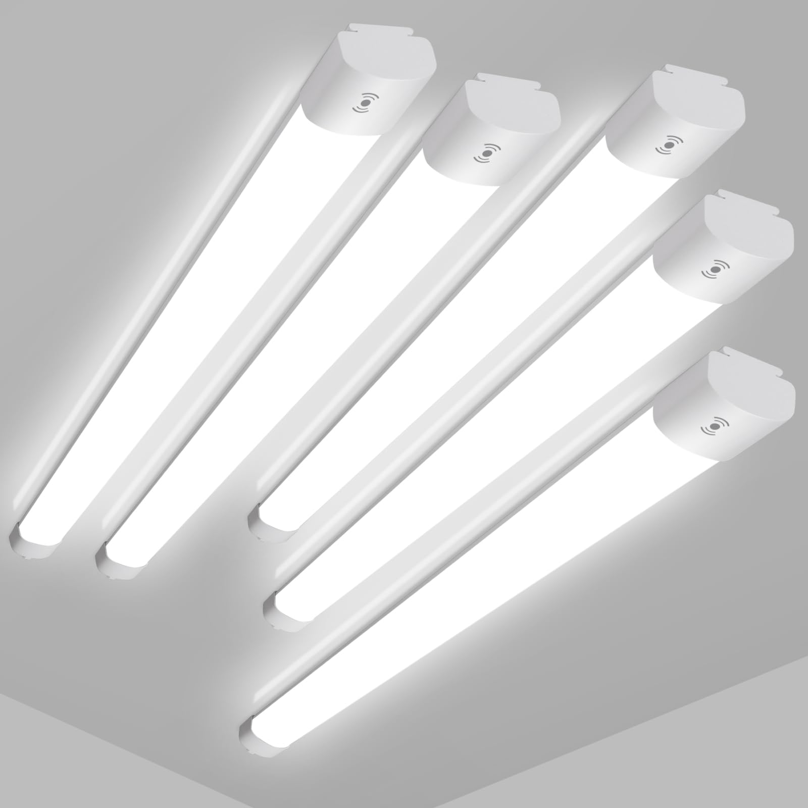 LEOEU 5 Stück 20W LED Feuchtraumleuchte mit Bewegungsmelder, 2200LM 60CM LED Röhre, IP65 Wasserdicht Kellerleuchte, Deckenlampe mit Bewegungsmelder für Büro Flur Treppe Garage Abstellraum, 4000K