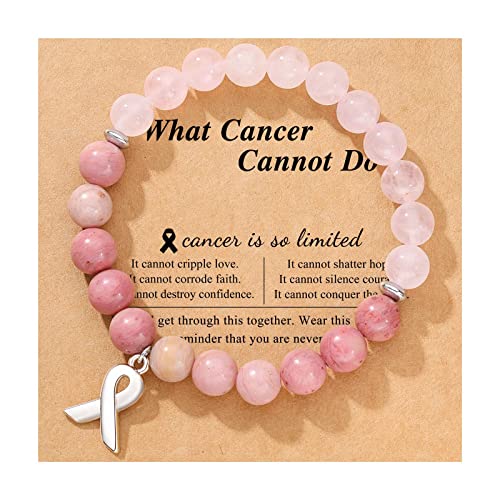 Breast Cancer Awareness Bracelets Inspirational Encouragement Gifts Natural Stone Bead Ribbon Charm Bracelet for Women