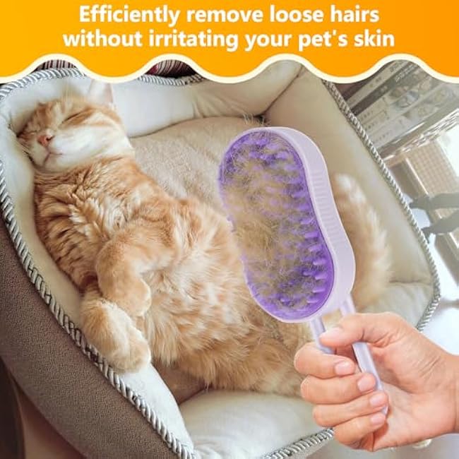 4 in 1 Cat Steam Brush for Shedding, Rechargeable Pet Steam Brush, Massage, Cleaning, Shedding & Combing Multifunctional Hair Removal Comb for Cats Dogs (Purple)-HMsJ9XOA
