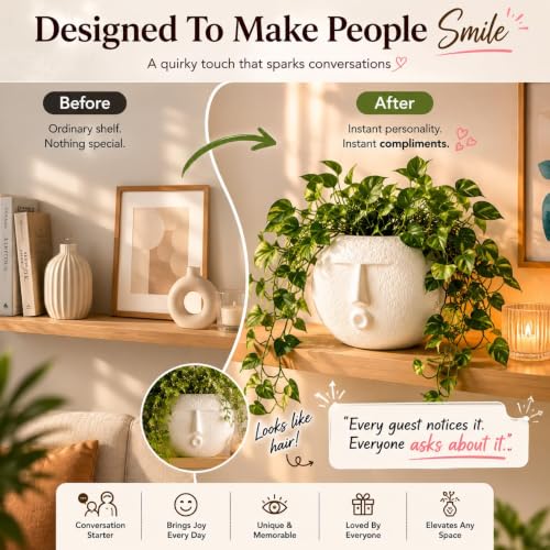 Image of Ceramic Face Vase for Home Decor, 6 Inch Modern Abstract Nordic Planter Vase for Flowers, Pampas Grass & Creepers, Decorative Tabletop Accent for Living Room, Office & Gifting