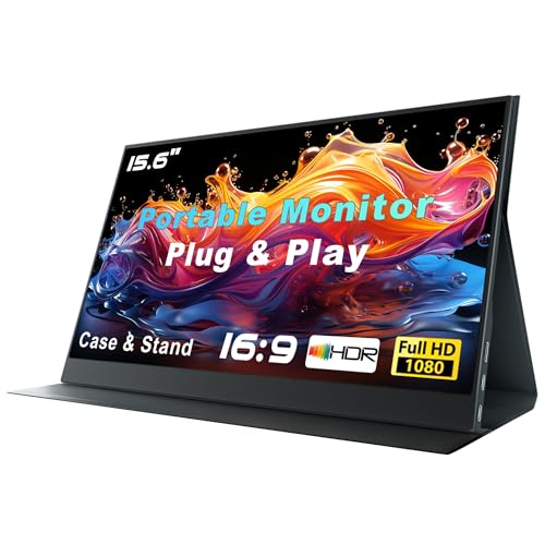 Image of Portable Monitor for Laptop, 15.6 Inch 1080P FHD Portable Monitor Second Screen Extender with USB C HDMI Cover Stand Speaker for Laptop Computer PC Mac Phone PS5 /4 Xbox Switch Travel Gaming Work