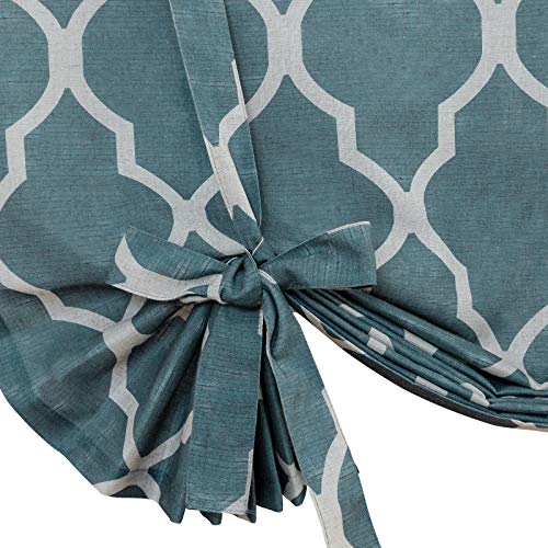 Jinchan Linen Valance For Window Adjustable Tie Up Valance For Living Room Bathroom Light Filtering Geometric Moroccan Tile Printed Farmhouse Tie-Up Shade Valance 54 Inch Rod Pocket 1 Panel Blue #TOP4
