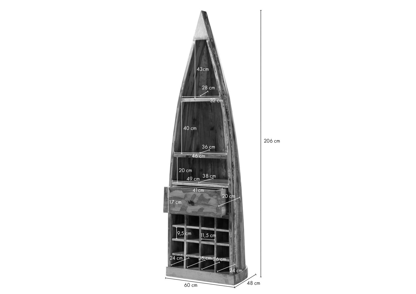 MASSIVMOEBEL24.DE Nature of Spirit #120 Mobile Bar in Legno Riciclato - Laccato/Multicolore 58x45x204