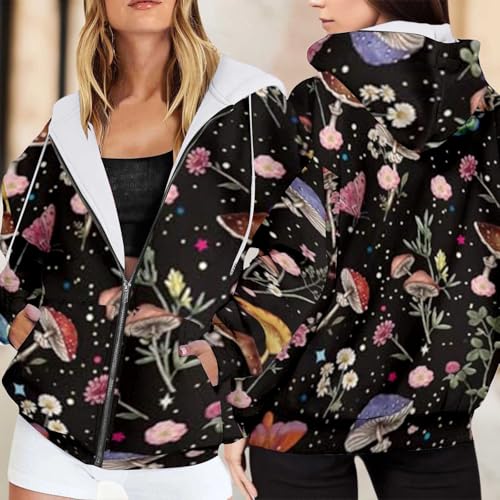 Sweat à capuche tendance pour femme avec fermeture éclair imprimé