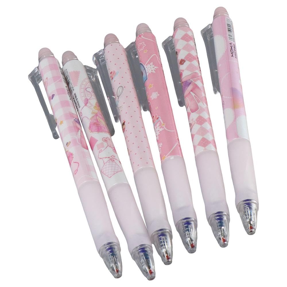 Risedot Retractable Erasable Pens, Blue Funny 14.5cm Gel Pens, Colorful 6Pcs Rollerball Pen Home, Pink - Image 3