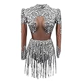 2 Pieces Sequin Tassel Bodysuit Women Sexy Fringe Latin DS Stage Costume Performance Nightclub Bar Dj Singe (slive)