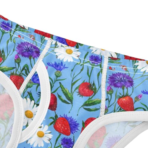 CHIFIGNO Vintage Strawberry Flowers Blue Boy Briefs Cotton Boys' Underwear Soft Printed Brief Underwear4
