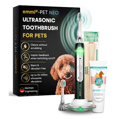 emmi-PET NEO Ultrasonic Dog Toothbrush | Silent Dog Toothbrush with 3 Cleaning Modes to Help Combat Plaque and Bad Breath | Gentle Dental Care Without scrubbing | 14-Day Battery Life