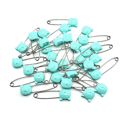 Gtonee Cute Animal Cat Baby Safety Pins Secure Clips For Fastening Baby Clothes Diaper Napkins Stainless Steel Size L 5.3Cm 30Pcs Blue #TOP7