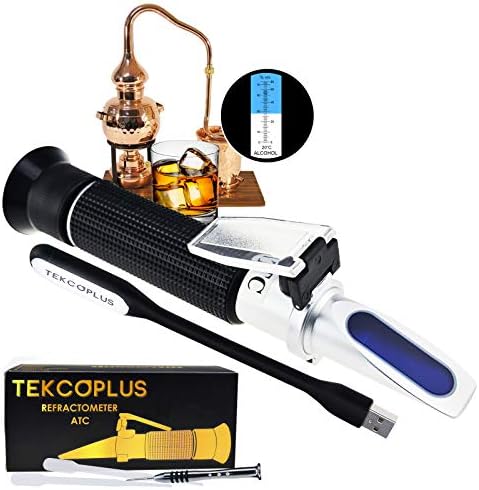 Optics Alcohol Refractometer 0-80% Volume Percent ATC for Alcohol Liquor Production Spirit Alcohol Measurement Ethanol with Water Distilled Beverages with Extra LED Light & pipettes