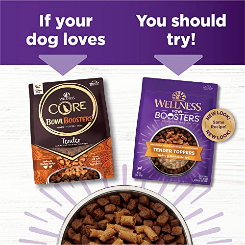Image of Wellness Tender Toppers (Previously Bowl Boosters), Grain-Free Natural Dog Food Toppers or Mixers, Made with Real Meat (Turkey & Chicken, 2-Pound Bag) (Pack of 2)