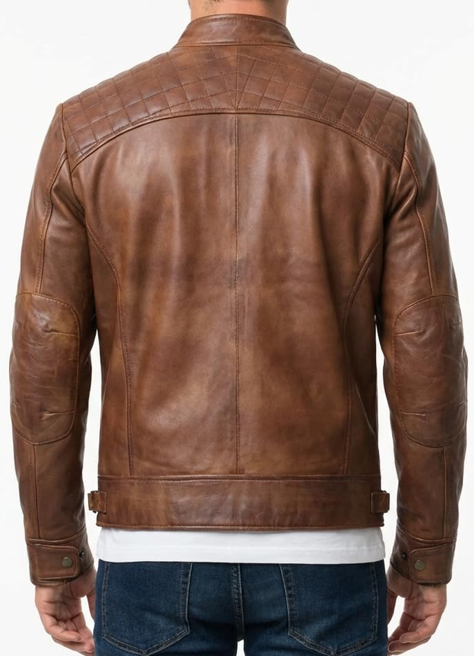 Image of DECIMAL Men's Black Genuine Lambskin Leather Biker Jacket VINTAGE REAL MOTORCYCLE JACKETS FOR MEN