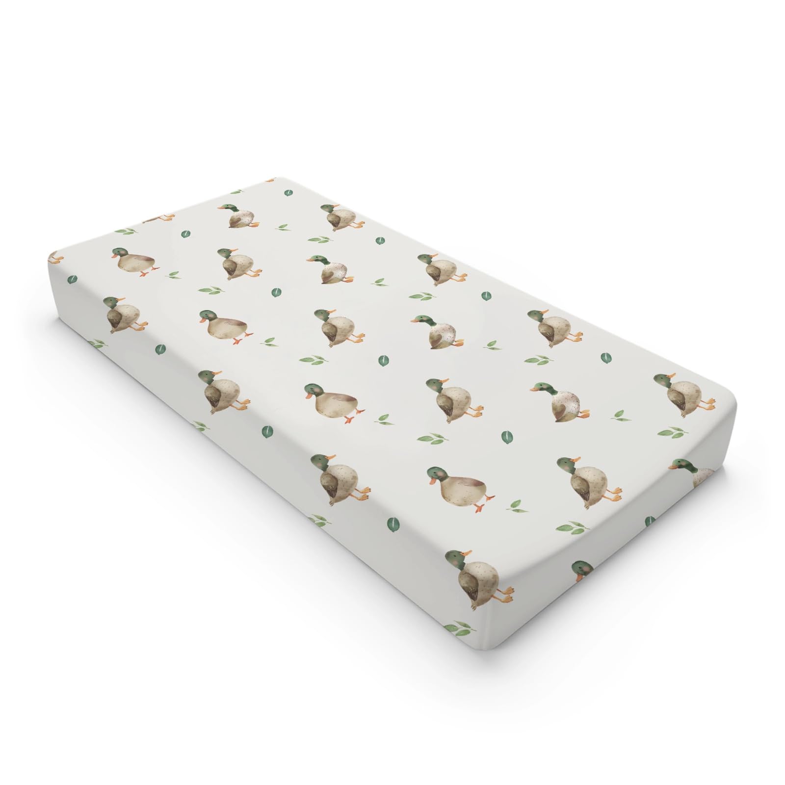 Cute Watercolor Ducks Birds Leaves Pattern Baby Changing Pad Cover, Unisex Mallard Ducks Nursery Diaper Changing Table Pad Mat Sheet for Boys Girls-16x32