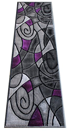 Masada Rugs, Modern Contemporary Abstract Runner Area Rug, (2 Feet X 7 Feet) Kitchen Mat, Hallway Rug, Purple Grey Black #TOP1