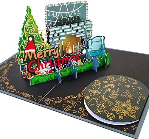 AMZBUY Pop Up Christmas Cards, 3D Christmas Pop Up Card Xmas Handmade Holiday Greeting Card with Envelope and Message Tag, Christmas Tree Fireplace Snowman Gift Cards for Family Friends Kids Children