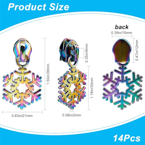 GORGECRAFT 1 Box 14Pcs Snowflake Christmas Zipper Pulls Charms Rainbow Metal Zipper Sliders Replacement Alloy Zipper Pull Tabs Zipper Repair Kit for Purse Handbag Luggages Making Diy Sewing Crafts - Image 2