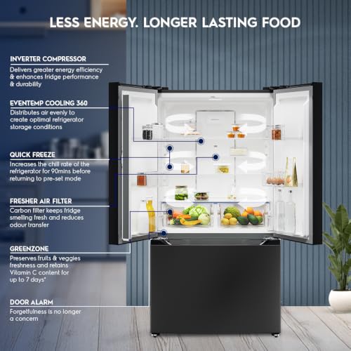 Image of Electrolux 565L 3 Door Side by Side Refrigerator, Bottom Mount Freezer, GreenZone, QuickFreeze, XL Door Bins, Cooling360, French Door, Inverter, UltimateTaste 600, EHE5600D-B, Charcoal Black