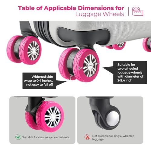Image of 8Pcs Upgrade Luggage Wheel Covers,Essential Travel Accessories, Hot pink, Soft, Silent. Protect Luggage Wheels