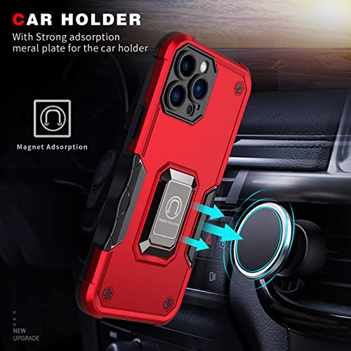 Image of Case for iPhone 13 Pro Case Kickstand Holder Built-in Magnetic Car Mount Shockproof Camera Protective Case for iPhone 13 Pro Phone Case (Red)