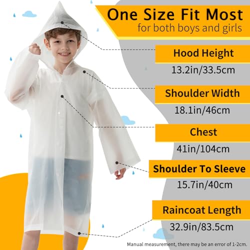 Opret 2 Pack Raincoats for Kids, Reusable Rain Ponchos with Hood and Sleeves Waterproof Rain Coats for Boys and Girls2
