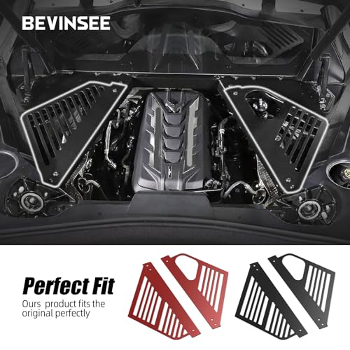 Image of Bevinsee Engine Bay Covers Compatible with Chevrolet Corvette C8 2020-2023 | C8 Engine Cover Aluminum, for C8 Corvette Accessories, 2PCS