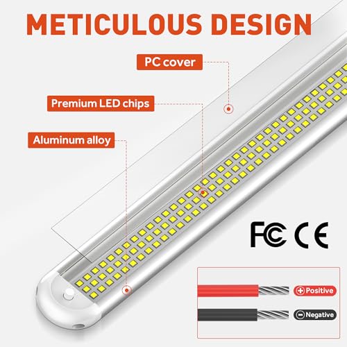 12V LED Interior Light Bar, 120LEDs 28W Led Strip Lights with ON/Off Switch, for Enclosed Cargo Trailer Car RV Van Truck Lorry Camper Boat Caravan Motorhome (4 Pack) — view 3