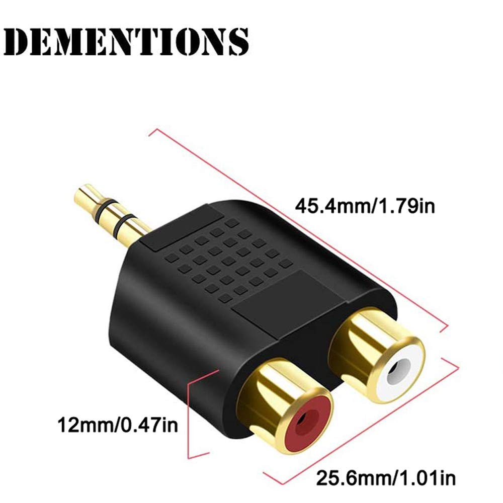 Greluma 4 Pièces 3,5 mm vers Répartiteur RCA, Adaptateur Audio 3,5 mm Stéréo Mâle vers Double RCA Femelle