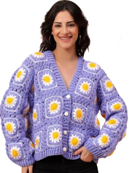 Woolen Long Sleeves Printed Cardigan Shrug Women's-image-0