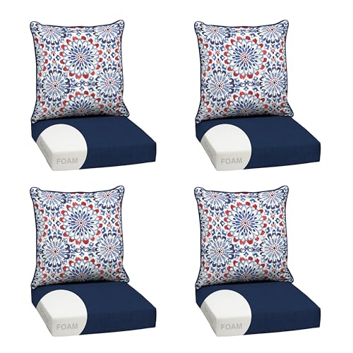 Image of Arden Outdoor Foam Deep Seat Cushion Set, 4-Pack, 24x24, Premium High-Density Foam, Never Flattens, Weather-Proof for Patio Chair Sofa Couch, Clark Blue