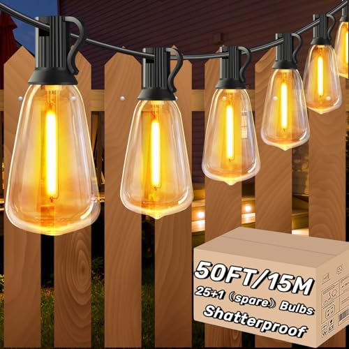 AzureStar Lichterkette Außen Strom 15M LED Outdoor Lichterkette mit 25+1 ST38 IP44 Wetterfest Glühbirne Verlängerbar 50FT Garten Lichterkette...