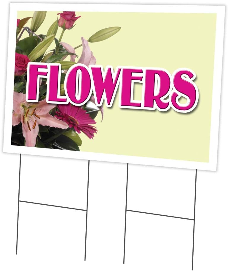 Flowers 2 Pack of 18" x 24" Yard Sign & Stake | Advertise Your Business | Stake Included Image On Both Sides | Made in The USA