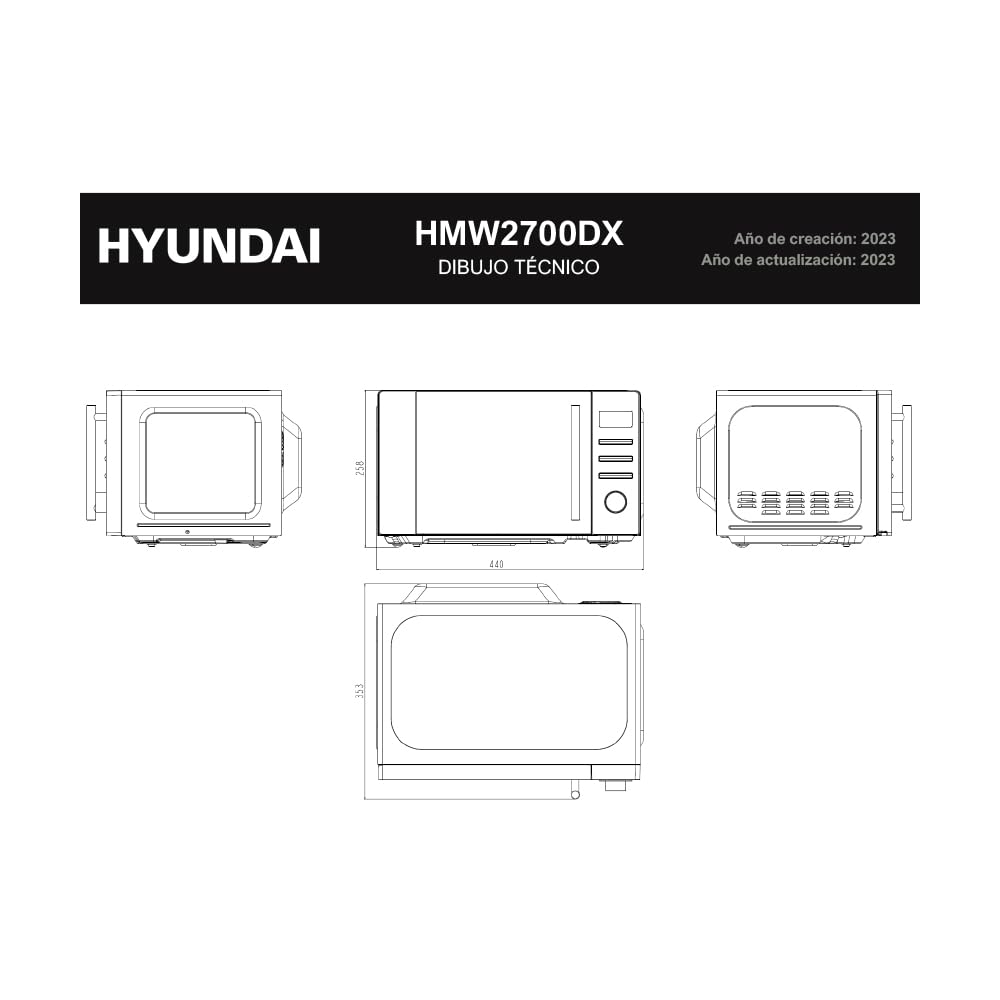 Hyundai Microondas 20 Litros Básico Inox HMW2700DX. 700W, 8 Programas, Modo Descongelación, Revestimiento Interior, Fácil Limpieza, Temporizador 95min.