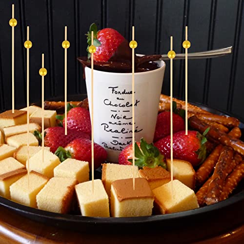 50 Pieces Gold Skewers Bamboo Skewers Sticks Toothpicks For Appetizers Long Skewers For Grilling Fondue Forks Fondue Sticks For Fondue Party Supplies 9.4 Inch #TOP4