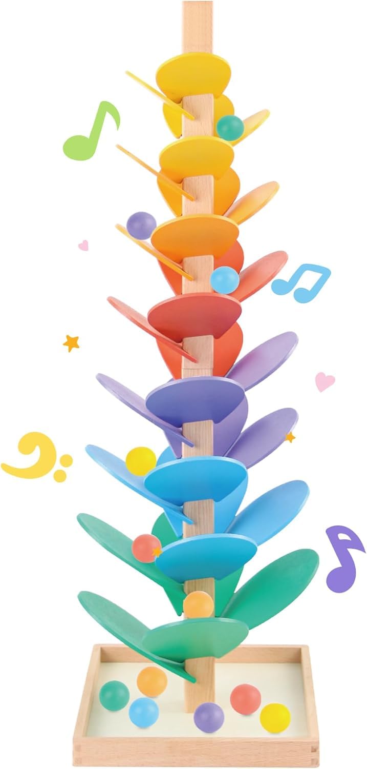 Wooden Music Tree Marble Run Toy with 25 Colorful Leaves & 8 Balls | Montessori Musical Tree Track Game for Kids | Educational Sensory Learning Toy | Wooden Marble Drop Toy for Boys Girls-picture-23