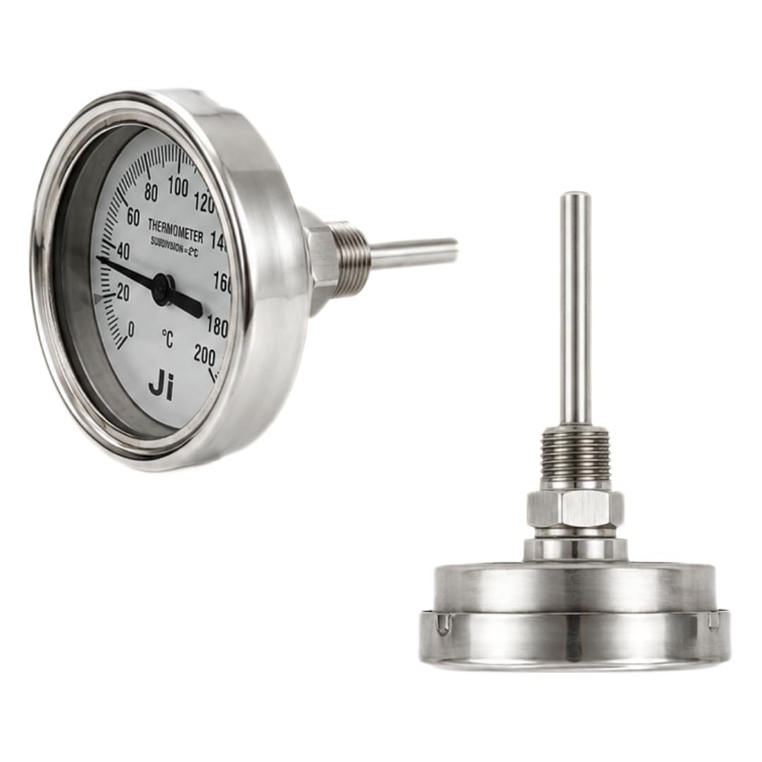 "Ji" Japsin Instrumentation Temperature Gauge, Bimetal Dial Thermometer, 2 1/2" Dial, Range 0 to 200°C, 75 mm Stem, Direct Mounting Back Entry, 1/2" BSP (M) Connection, SS Case & SS Wetted Parts-picture-17