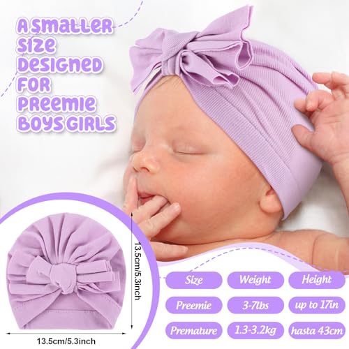 10 Pcs Preemie Hats Cotton Preemie Caps Bows Turban Premature Baby Boys Girls Hospital NICU Hat2